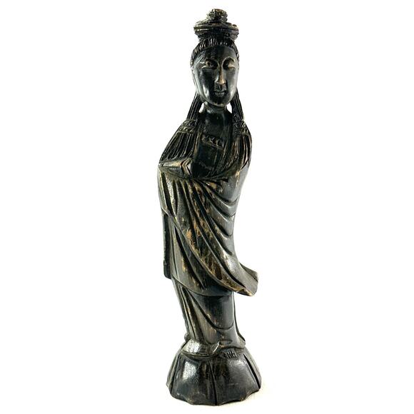 Bodhisattva Granting Kwan-Yin Vintage Hand Carved Wood Sculpture 11.5” - Picture 3 of 9